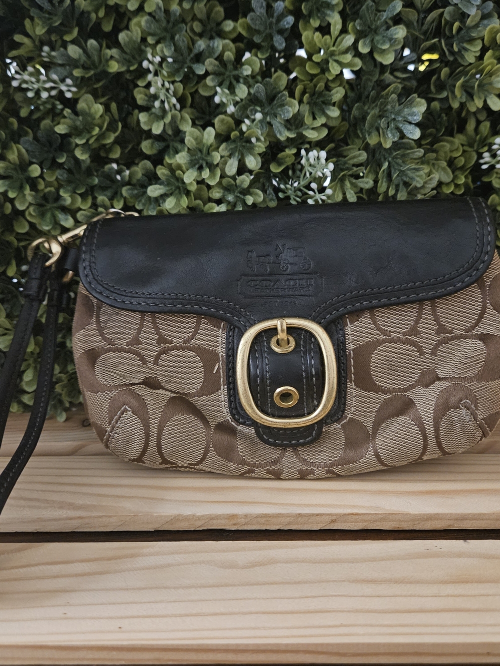 Vintage Coach Bleecker Legacy Signature Jacquard and Leather Wristlet